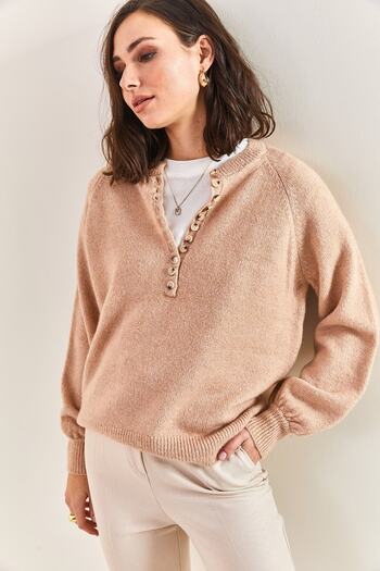 Bianco Lucci Women's Buttonhole Turtleneck Knitwear Sweater