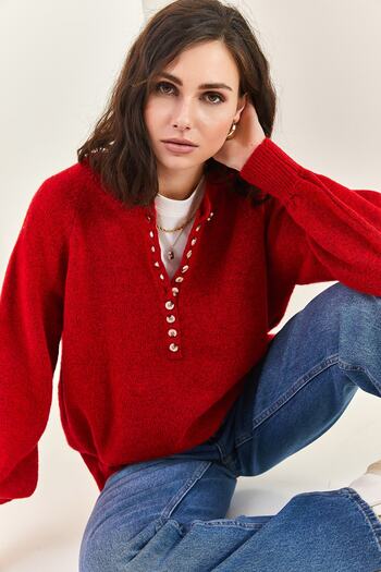Bianco Lucci Damen-Strickpullover mit Knopfloch-Rollkragenpullover