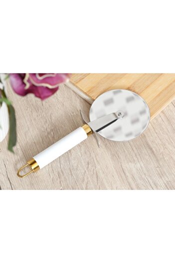 ÇIRPAN EV Arox White Metal Gold Pizza Hand Roller 21,5cm
