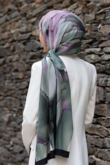 Vissona Women's Luxury Medina Silk Shawl Petrol Green - Lilac