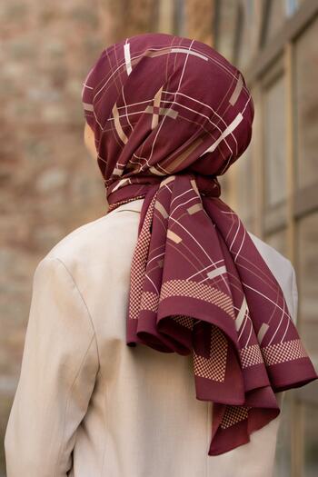 Vissona Women's Luxury Medina Silk Shawl Burgundy - Beige