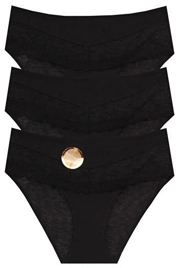papatya lingerie Σλιπ 3 τεμαχίων με αναπνεύσιμη ειδική υφή με λεπτομέρεια δαντέλας