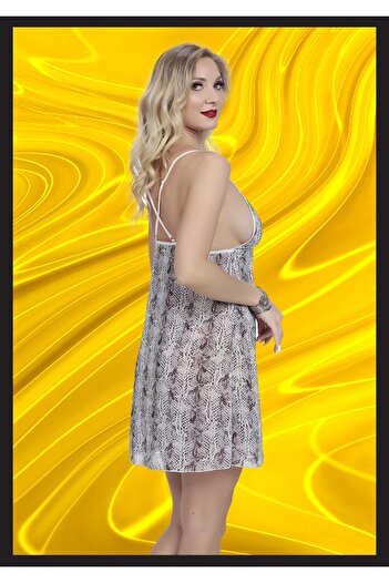 TİESSİ Women's Patterned Fancy Nightdress with Straps and Back Detail
