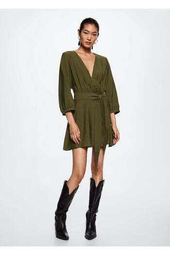 MANGO Woman Belted Satin Dress