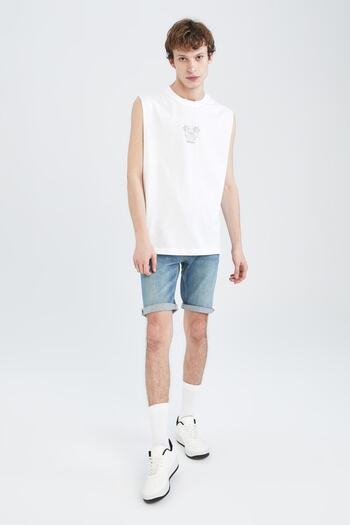 DeFacto Boxy Fit Crew Neck Tropical Patterned Strappy Cotton Combed Undershirt