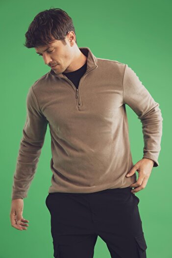DeFacto Regular Fit Zippered High Collar Half Zipper Fleece Sweatshirt