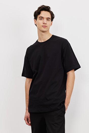 ALTINYILDIZ CLASSICS Ανδρικό μπλουζάκι 100% βαμβακερό μαύρο oversize Loose Cut Crew