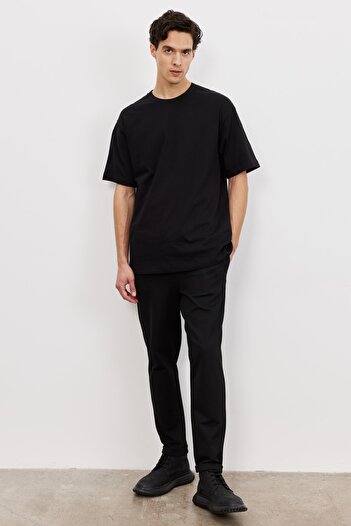 ALTINYILDIZ CLASSICS Ανδρικό μπλουζάκι 100% βαμβακερό μαύρο oversize Loose Cut Crew