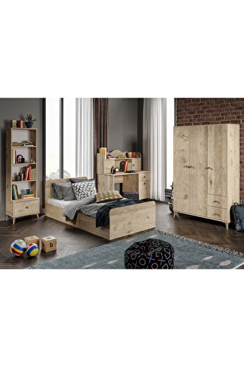 WENCE Modern Genç Odası Takımı Meşe - 4 Parçalı Ve Tamamı 1. Kalite Mdf