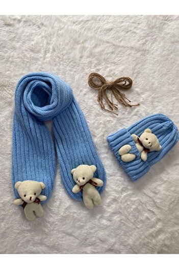 Portakal Bebek Bear Scarf Beanie Set