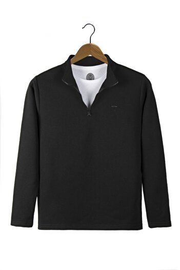 Terapi Men Erkek Siyah Rahat Kalıp Yarım Fermuarlı Bato Yaka Basic Sweatshirt 21k-5200179-2.