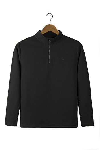 Terapi Men Erkek Siyah Rahat Kalıp Yarım Fermuarlı Bato Yaka Basic Sweatshirt 21k-5200179-2.