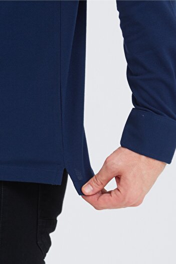 ENQUE Erkek Polo Yaka Comfort Uzun Kollu Basic K. Lacivert Tişört