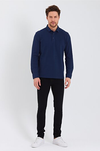 ENQUE Erkek Polo Yaka Comfort Uzun Kollu Basic K. Lacivert Tişört