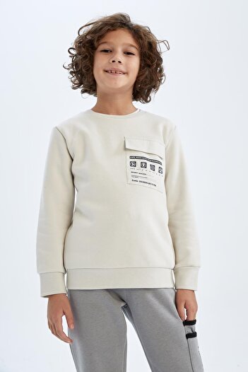 DeFacto Erkek Çocu  Bisiklet Yaka Cep Baskılı Sweatshirt