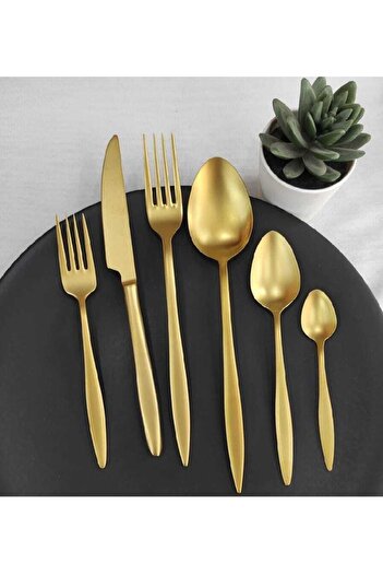 BRONDOFF Mat Gold Titanyum 60 Parça (YEMEK BIÇAKSIZ) 12 Kişilik Çatal Kaşık Bıçak Seti