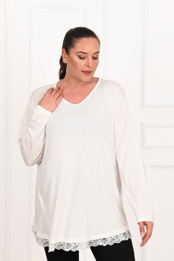 Koza Butik Γυναικεία μπλούζα με δαντέλα Guipure Plus Size - 1386-23