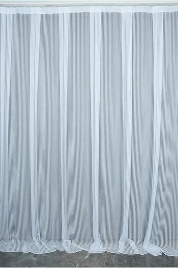 AKÇA TEKSTİL Pasta Model Glittery White Color Ready Made Sewn Pleated Tulle Curtain 300*260