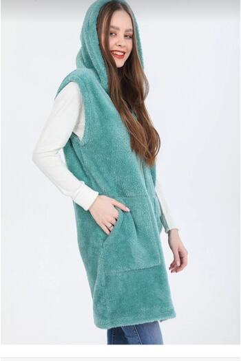 ABB Hooded Zippered Sleeveless Plush Vest