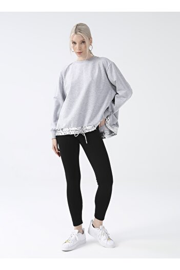 Black On Black Stand Collar Plain Gray Melange Women's Sweatshirt K-aura