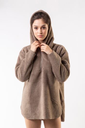 Minteks Unisex Kahverengi Wellsoft Dik Yaka Tunik