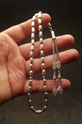 OTTOTESBİH Men's 5x9mm Capsule Cut Striped Model Metal Prayer Beads