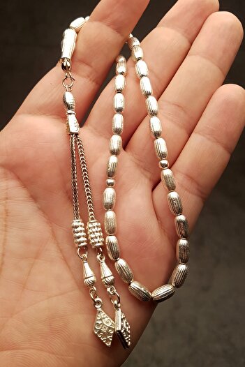 OTTOTESBİH Men's 5x9mm Capsule Cut Striped Model Metal Prayer Beads