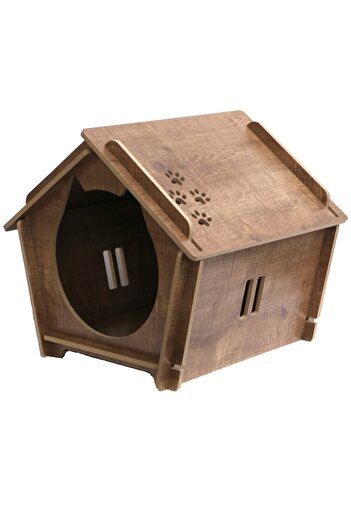 HobiMax Decorative Wooden Cat Nest with Paw Pattern