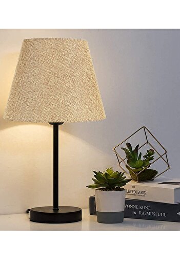 EvLight Black Single Lampshade Metal Table Lamp Sand Beige