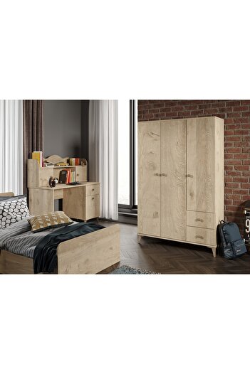 WENCE Modern Genç Odası Takımı Meşe - 4 Parçalı Ve Tamamı 1. Kalite Mdf