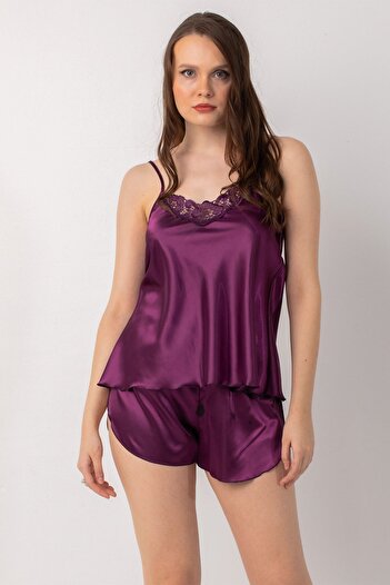 Miorre Suit with Satin Shorts and Laced Thin Straps