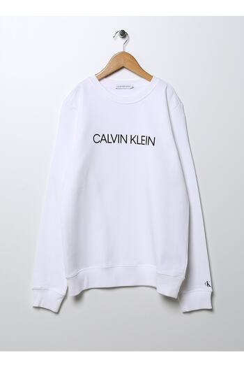 Calvin Klein Hanorac alb cu imprimeu pentru băiat - IU0IU00162