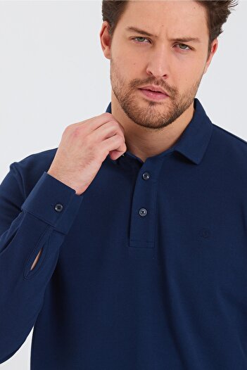 ENQUE Erkek Polo Yaka Comfort Uzun Kollu Basic K. Lacivert Tişört