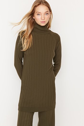 Trendyol Modest Brown Turtleneck Ribbed Sweater-Pants Knitwear Set TCTAW23US00002