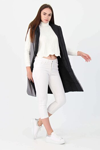 Neşeli Butik Women's Gray Hooded Quilted Double Sided Vest
