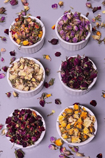 aktarix 6-Piece Bud Dried Rose Set 250 pcs Pink Yellow Red Yavruağzı White Goncagül Total 1500g