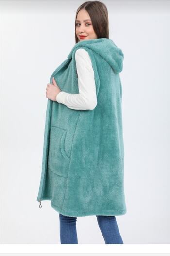 ABB Hooded Zippered Sleeveless Plush Vest