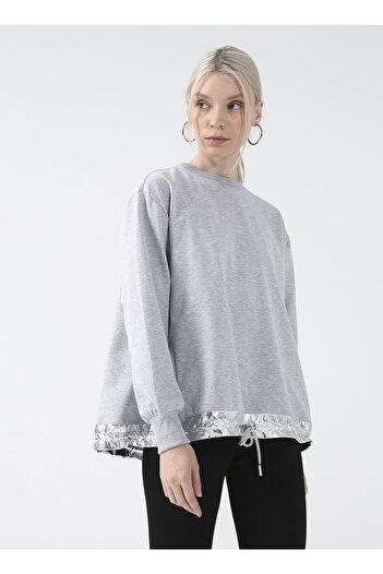 Black On Black Stand Collar Plain Gray Melange Women's Sweatshirt K-aura
