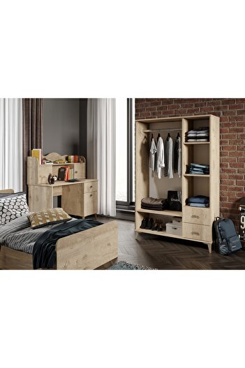 WENCE Modern Genç Odası Takımı Meşe - 4 Parçalı Ve Tamamı 1. Kalite Mdf