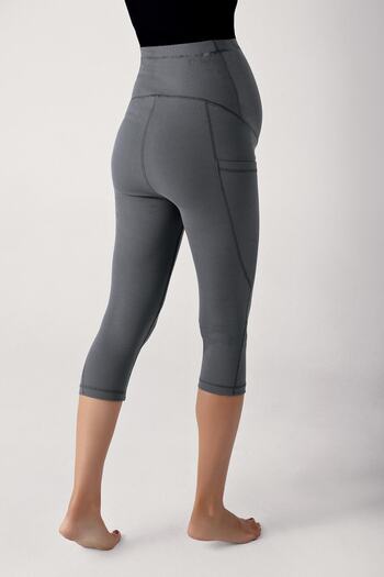 Artış Ribbed Adjustable High Waist Stretchy Recovery Double Pocket Capri Maternity Leggings F02