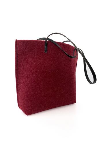 HEYBE'S Women's Burgundy Large Size Felt Fabric Shopper Tote Shoulder Bag
