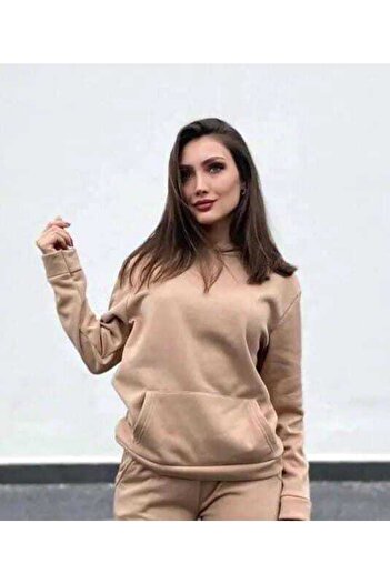 FATELLA Unısex İki İplik Önü Kapalı Kapüşonlu Cepli Düz Basic