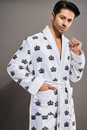 Nuşa Long Shawl Digital Printed Curl Men's Bathrobe