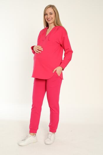 Miss Dünya Lissa Fuchsia Maternity Hooded Tracksuit Set