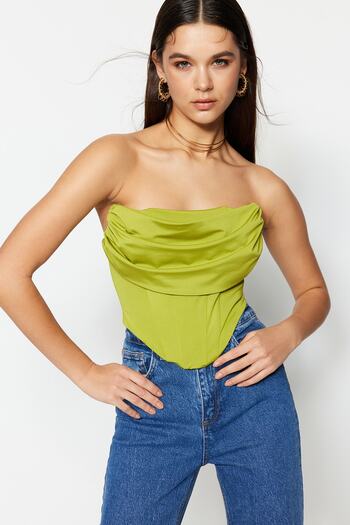 Trendyol Collection Light Green Corset Detailed Knitted Crop Bustier - TPRSS23BS00006