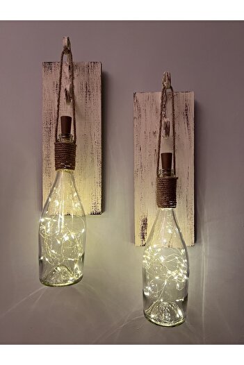 Mes Reves Tıpa Peri Led Işıklı Krem Kahve Cam Şampanya Şişesi Duvar Aplik 2'li Set