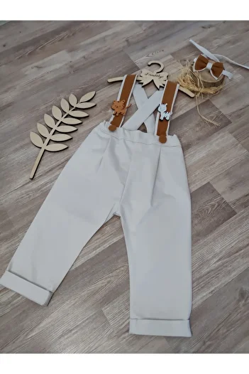 Feriatolye Safari Concept Zebra-Tiger Figured Stone Color Salopet Baby Boy Birthday Outfit