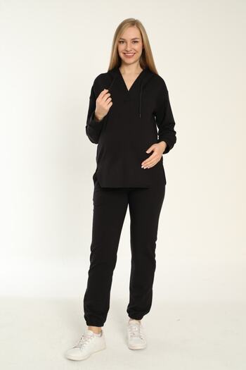 Miss Dünya Lissa Black Maternity Hooded Tracksuit Set