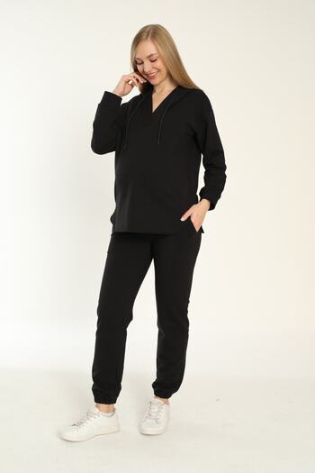 Miss Dünya Lissa Black Maternity Hooded Tracksuit Set