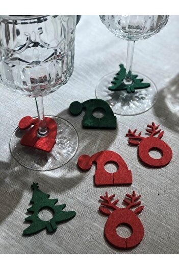 Masalsı Concept 6 Pieces Christmas Decorative Goblet Ornament New Year Table Accessory - Decorative Felt Ornament New Year